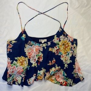 Lulus Navy Floral Print Tank Top